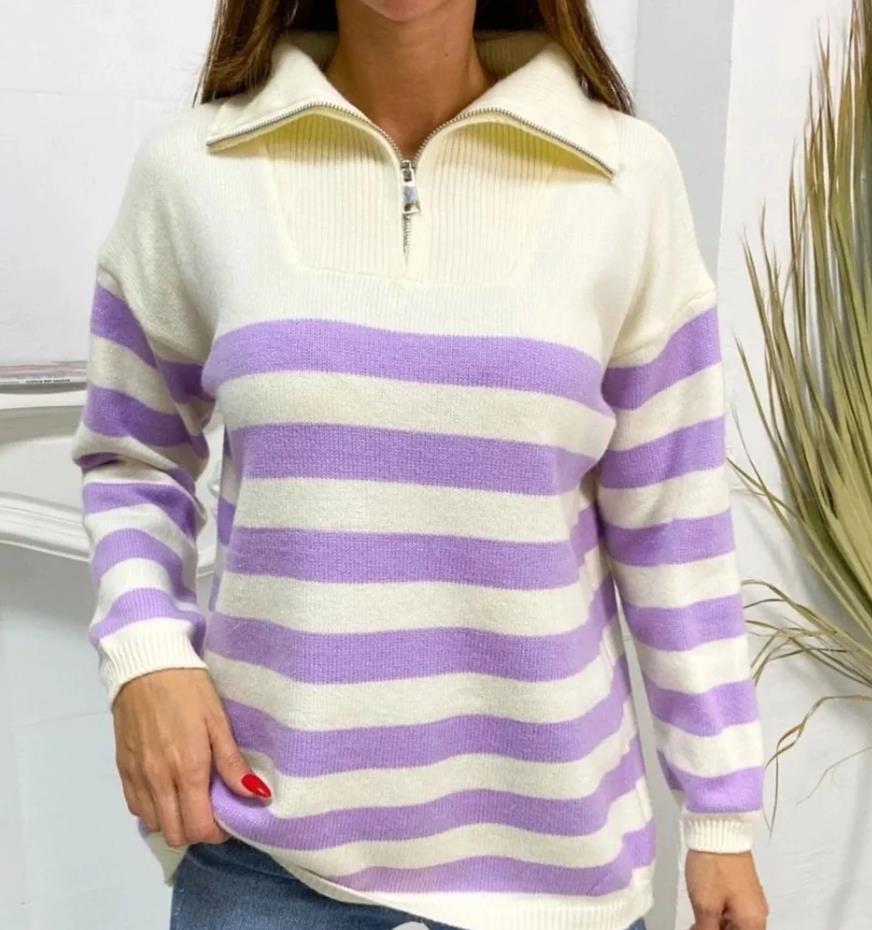 Damen Sweatshirt mit Stehkragen und Reißverschluss Heidi-Mode