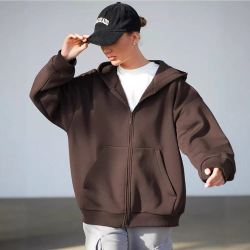 Damen lässiger Kapuzenjacke mit praktischem Reißverschluss und großen Taschen Heidi-Mode