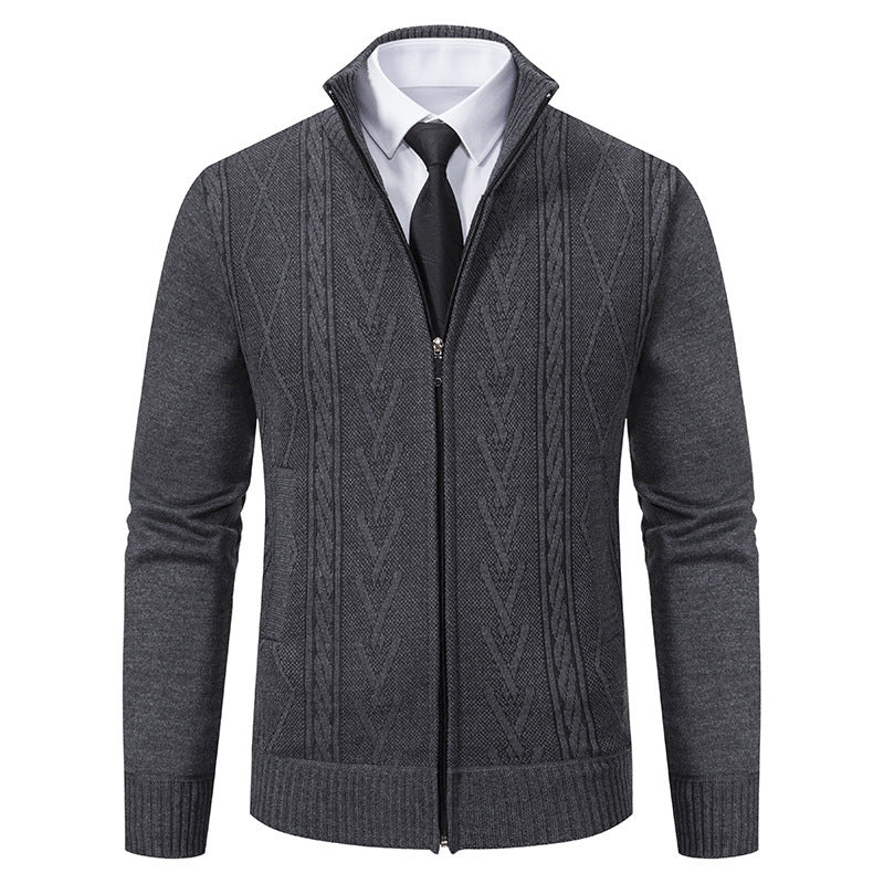 Herren Strickjacke mit Zopfmuster und durchgehendem Reißverschluss Heidi-Mode