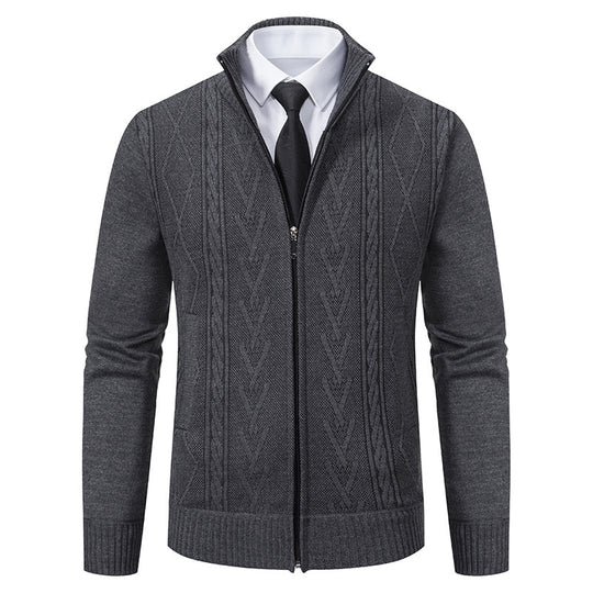 Herren Strickjacke mit Zopfmuster und durchgehendem Reißverschluss Heidi-Mode