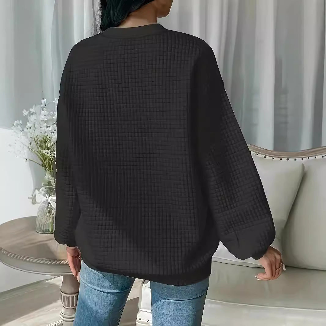 Damen Pullover mit strukturiertem Waffeldesign und lässigem Schnitt Heidi-Mode