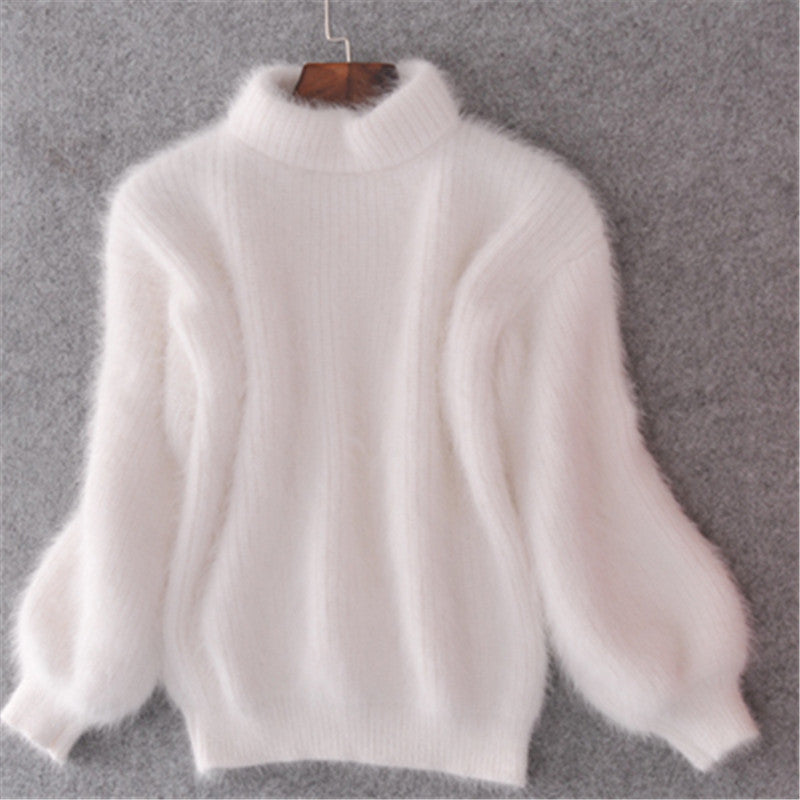 Damen Flauscher Rollkragenpullover mit Puffärmeln und strukturiertem Design Heidi-Mode