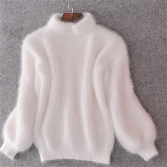 Damen Flauscher Rollkragenpullover mit Puffärmeln und strukturiertem Design Heidi-Mode