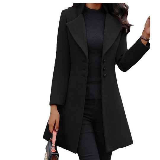 Damen Eleganter Mantel mit modernem Kragen und praktischen Knöpfen Heidi-Mode