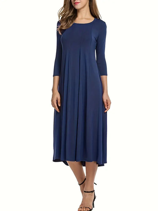 Damen Midi-Kleid mit schmeichelndem Schnitt und 3/4-Ärmeln Heidi-Mode