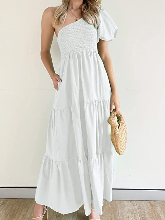 Damen Maxikleid mit asymmetrischem Träger und fließendem Schnitt Heidi-Mode