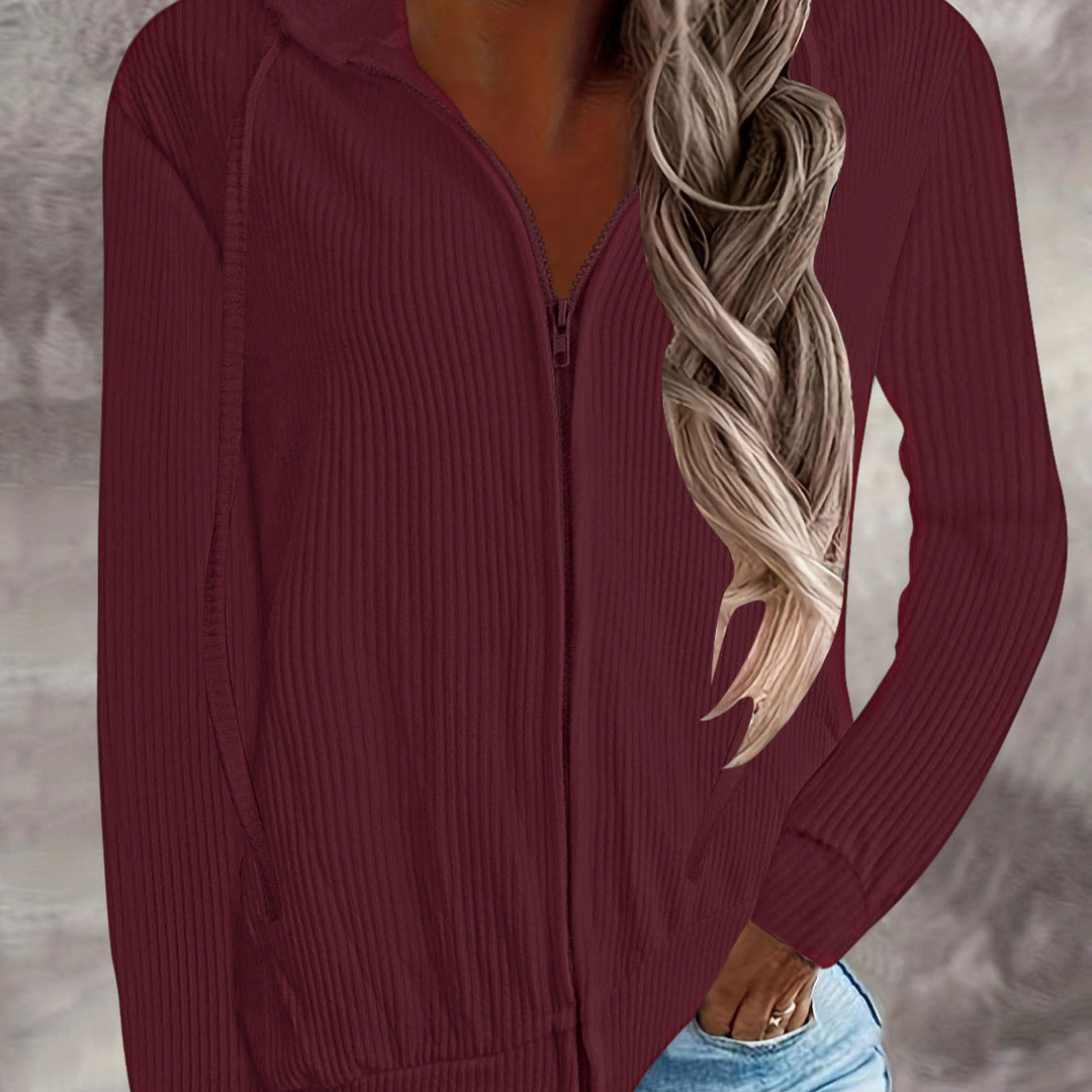 Damen Kapuzenjacke im modernen Rippenstrickdesign mit Taschen Heidi-Mode