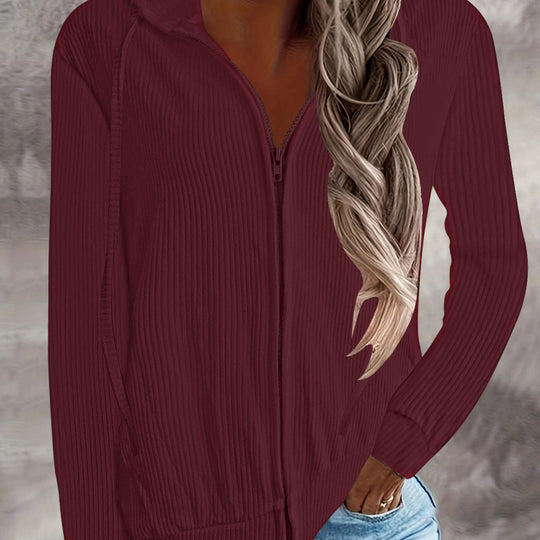 Damen Kapuzenjacke im modernen Rippenstrickdesign mit Taschen Heidi-Mode