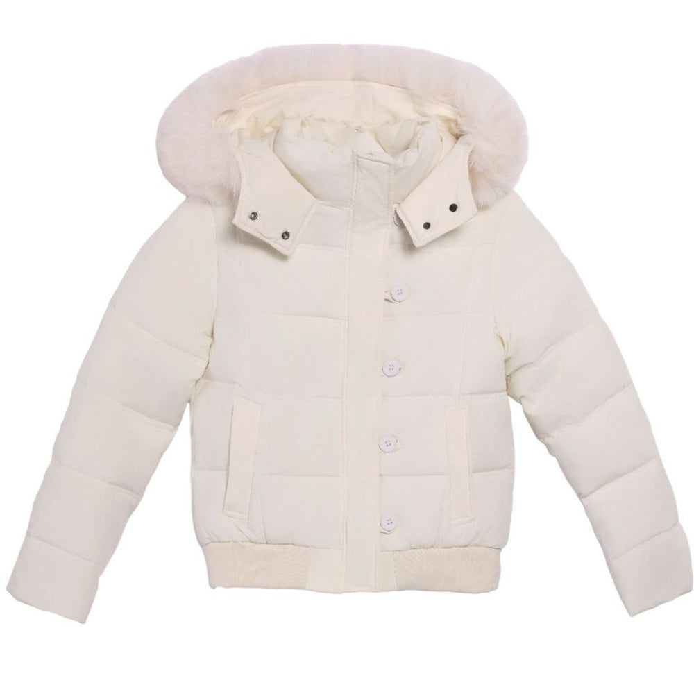 Damen Stylische Jacke mit abnehmbarem Kunstfellkragen und Knopfdetails Heidi-Mode