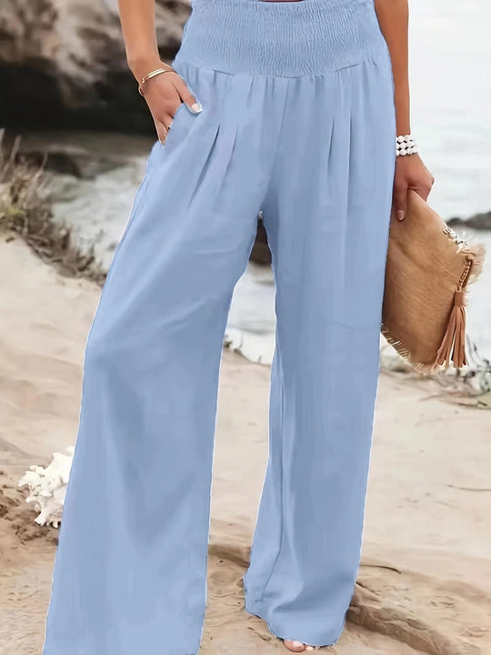Damen weite Sommerhose mit hohem Bund und eleganten Falten Heidi-Mode