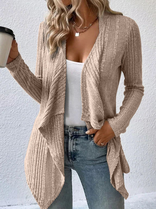 Damen gemütliche Strickjacke mit lässigem Schnitt und asymmetrischem Saum Heidi-Mode