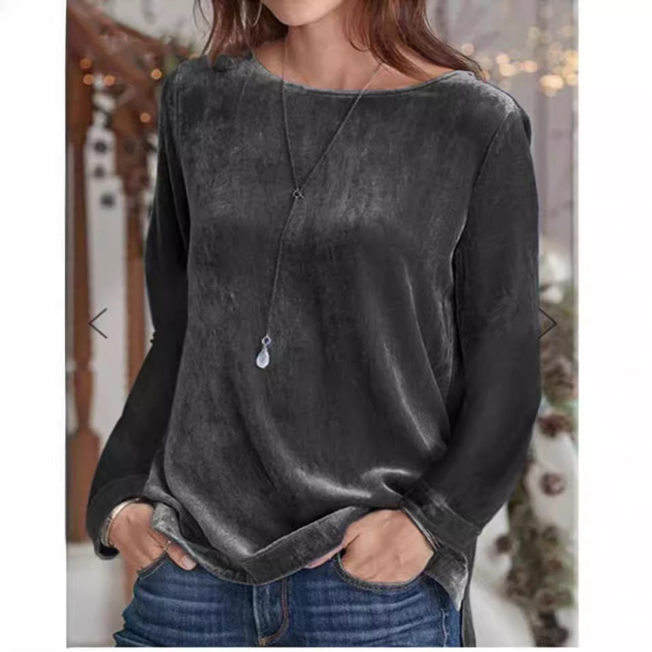 Damen Langarmbluse mit weichem Fleece und modischem Rundhalsausschnitt Heidi-Mode