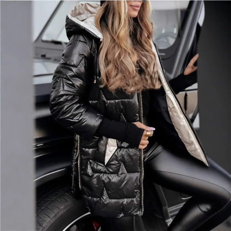 Damen lange, gefütterte Winterjacke mit Kapuze Heidi-Mode