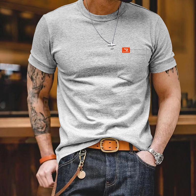 Herren klassisches Kurzarm T-Shirt mit Brusttasche aus hochwertiger Baumwolle Heidi-Mode