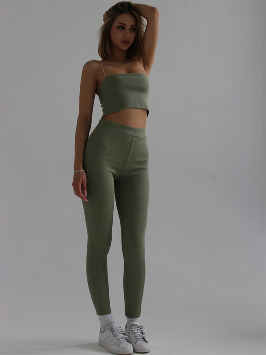 Damen Sportliches Ensemble aus elastischem Cropped Top und körpernahen Leggings Heidi-Mode