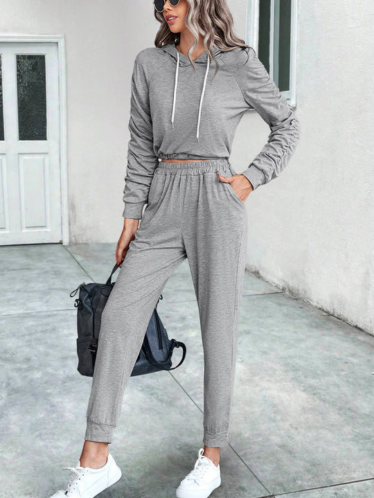 Damen Cropped Hoodie mit Laufhose Set Heidi-Mode