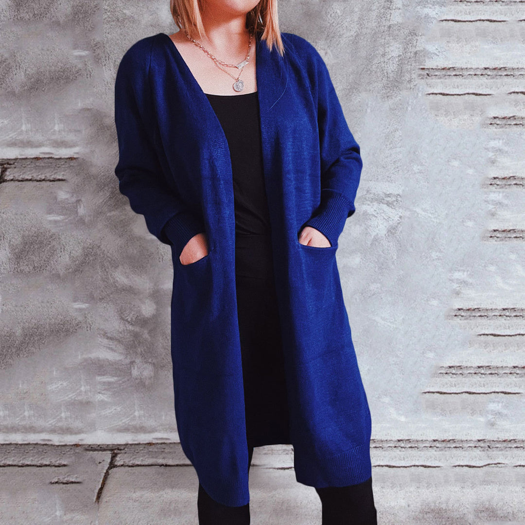 Damen lässiger Strickcardigan mit offenen Fronten und praktischen Taschen Heidi-Mode