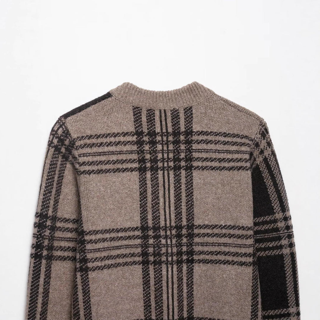 Damen Chicer Karoknopf-Pullover Heidi-Mode