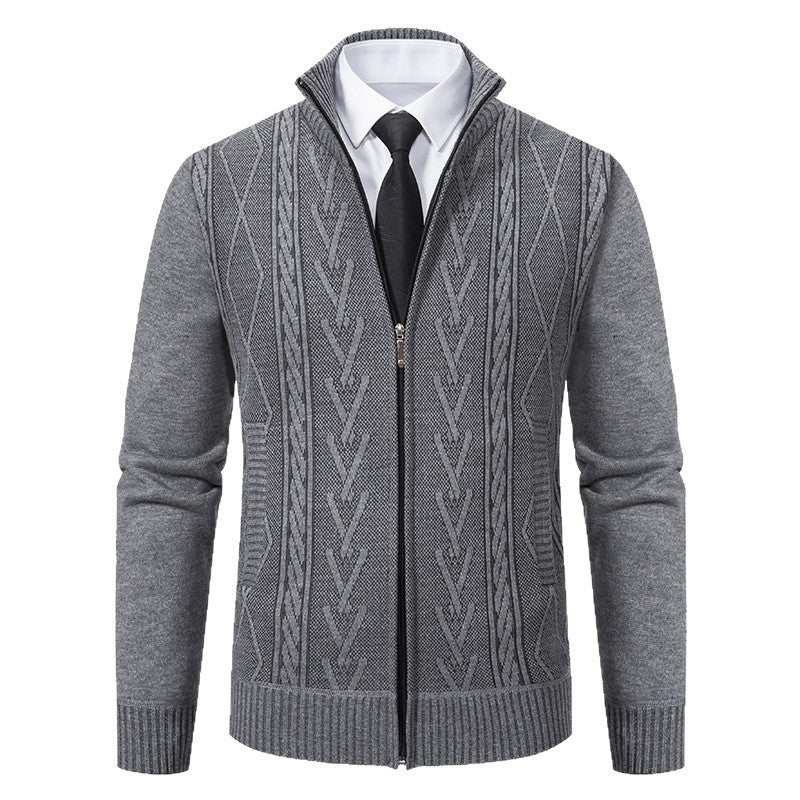 Herren Strickjacke mit Zopfmuster und durchgehendem Reißverschluss Heidi-Mode