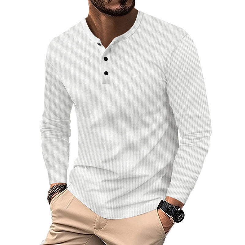 Herren Langarm-Henley-Shirt aus atmungsaktivem Strukturstoff Heidi-Mode