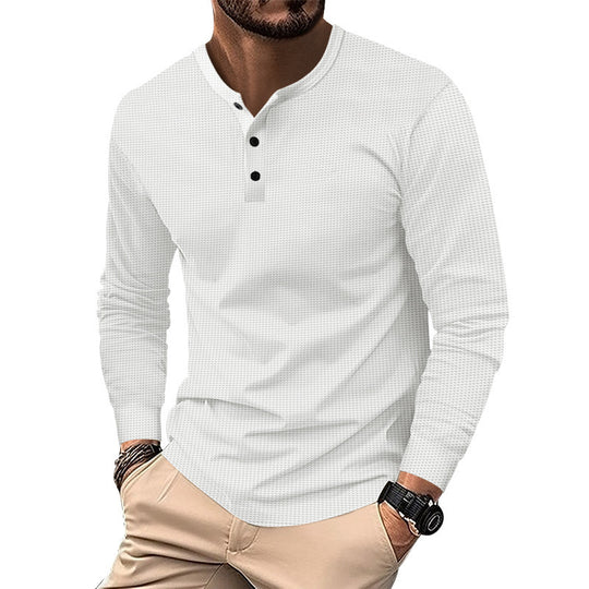 Herren Langarm-Henley-Shirt aus atmungsaktivem Strukturstoff Heidi-Mode