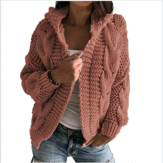 Damen Strickjacke mit voluminösem Zopfmuster und lässigem Schnitt Heidi-Mode
