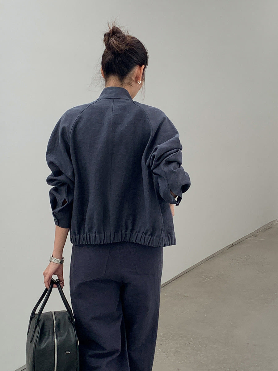 Damen lässige Jacke mit Knopfleiste und elastischem Bund Heidi-Mode