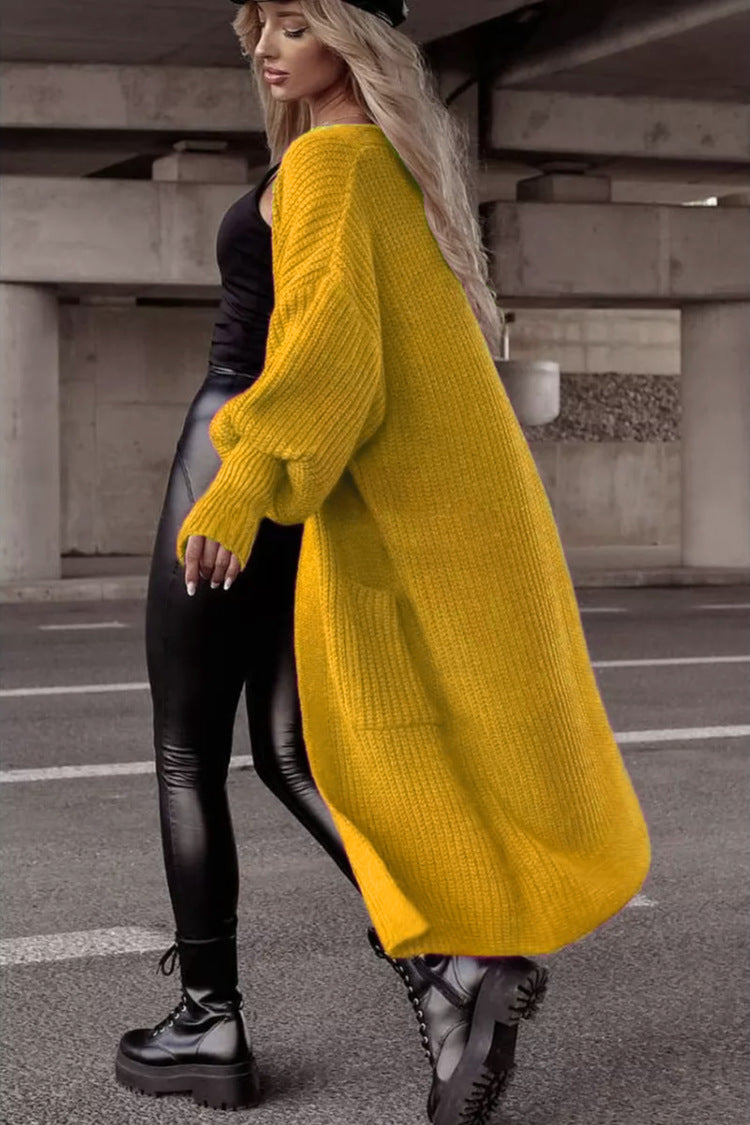 Damen Langer Strickcardigan mit tieferem Rückensaum und lässigem Schnitt Heidi-Mode