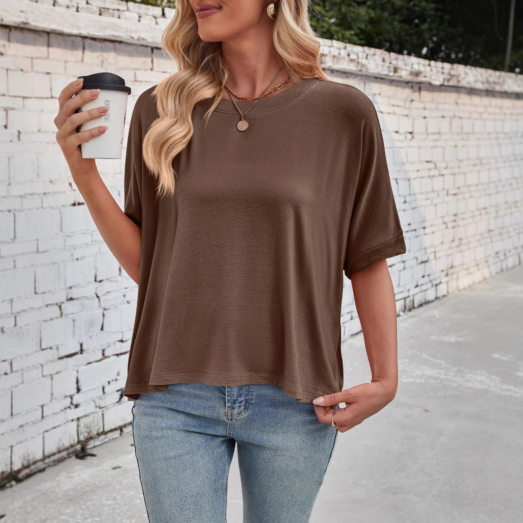 Damen lässiges cropped Oberteil mit weiten Ärmeln und Rundhalsausschnitt Heidi-Mode