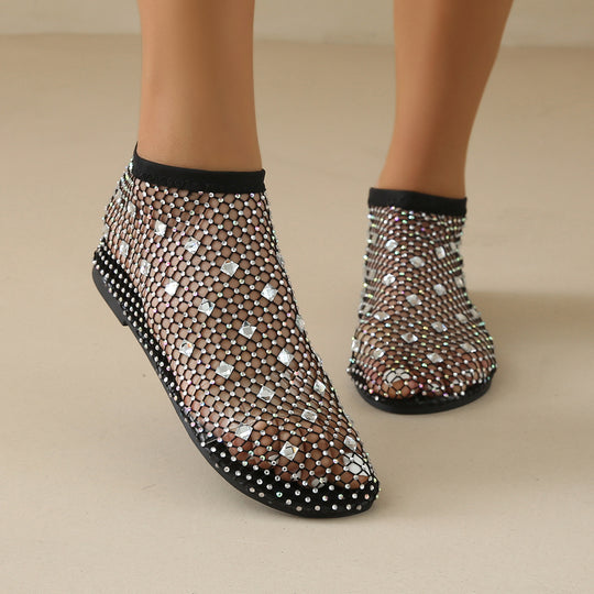 Damen Modische Transparente Stiefeletten mit Strassverzierungen Heidi-Mode