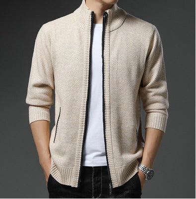 Herren lässige Strickjacke mit hohem Kragen und praktischem Reißverschluss Heidi-Mode