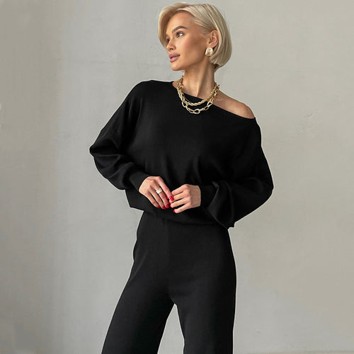 Damen lässiges Strickanzug-Set mit weitem Schnitt und modischen Details Heidi-Mode