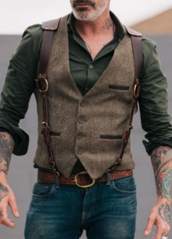 Herren stilvolle Weste aus hochwertigem Kunstleder Heidi-Mode