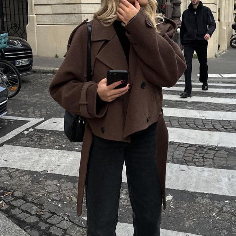 Damen modische und überschnittene Wolljacke mit doppelter Knopfleiste Heidi-Mode