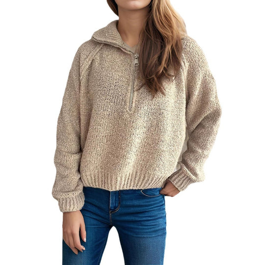 Damen lässiger Zip-Pullover mit oversized Schnitt und hohem Kragen Heidi-Mode