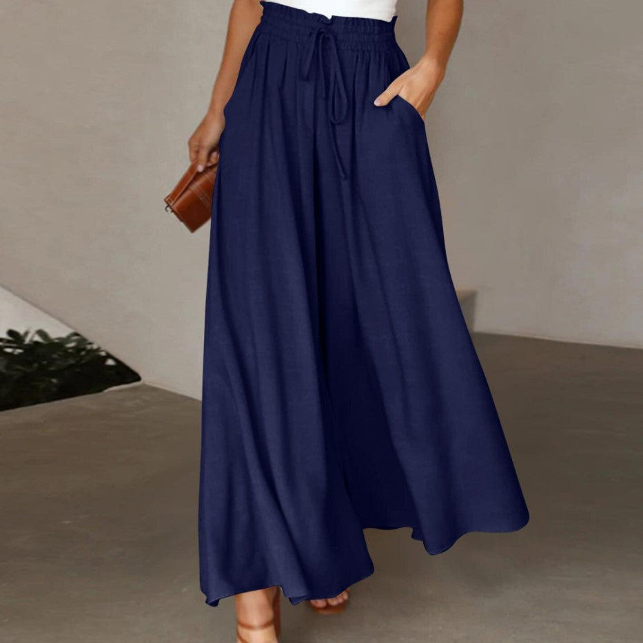 Damen luftige Palazzo-Hose mit elastischem Bund und Seitentaschen Heidi-Mode