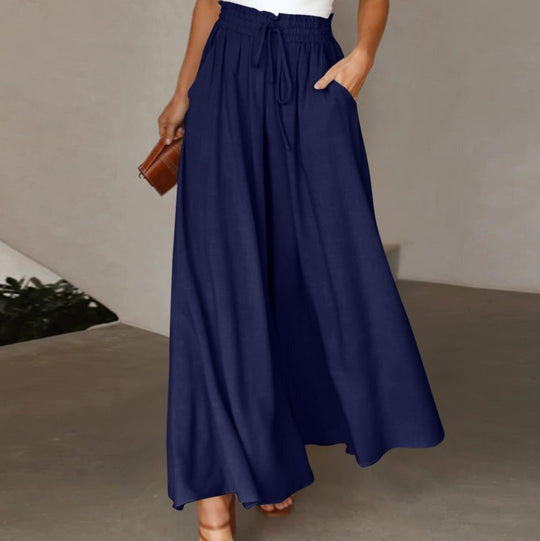 Damen luftige Palazzo-Hose mit elastischem Bund und Seitentaschen Heidi-Mode
