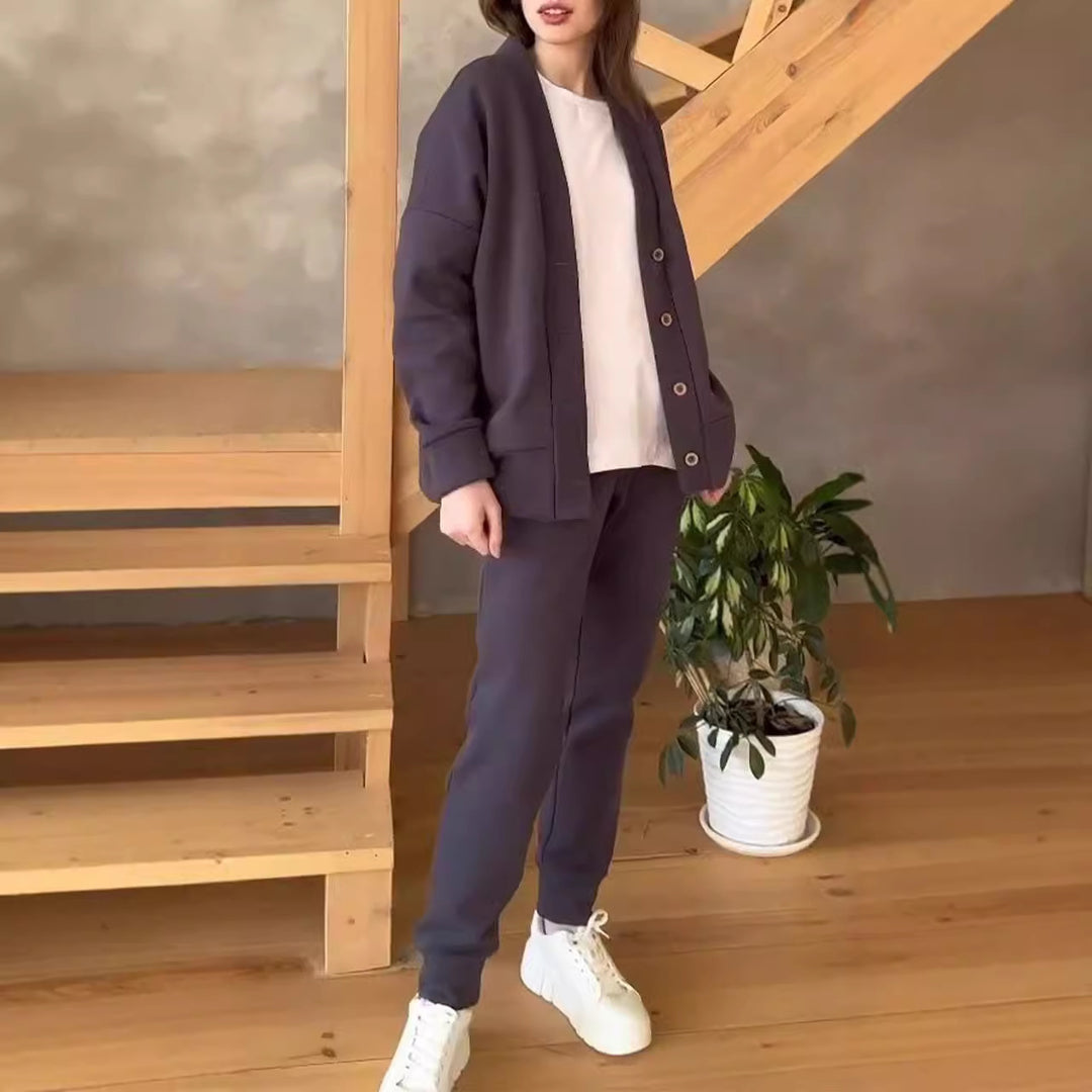 Damen lässige Oversized Sweatjacke mit Knöpfen Heidi-Mode