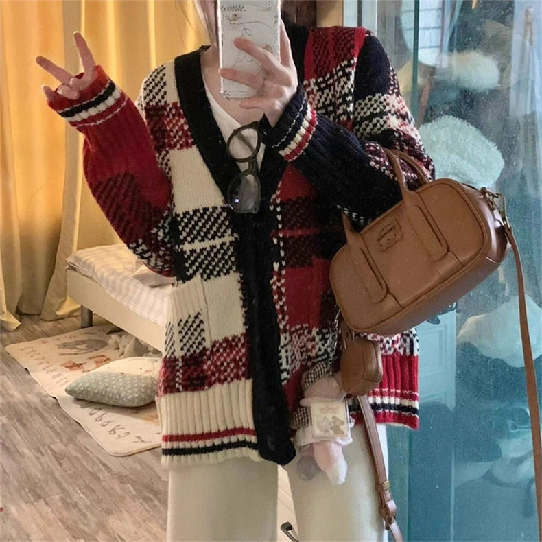 Damen gestreifter Strickcardigan Heidi-Mode