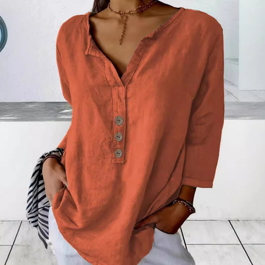 Damen Lässig geschnittenes Blusenshirt mit Knopfleiste Heidi-Mode