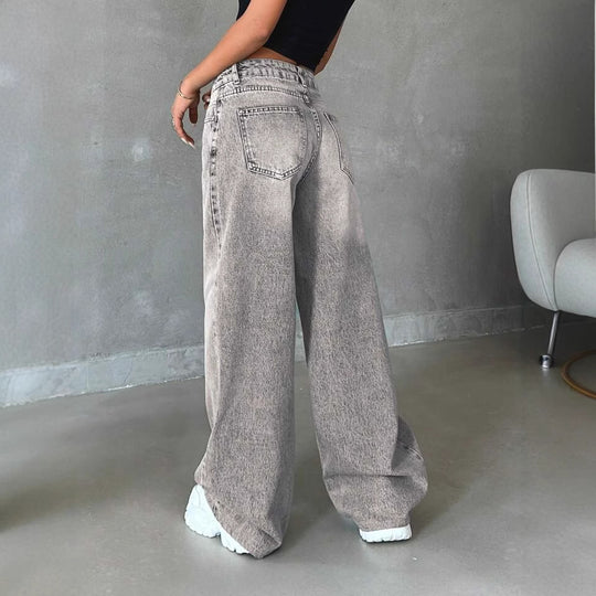 Damen Weite High-Waist Jeans mit elegantem Design und lässigem Schnitt Heidi-Mode