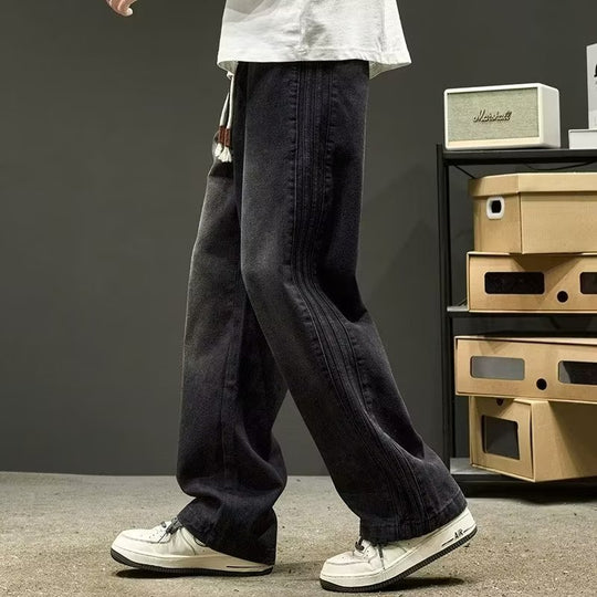 Herren weite Denim-Jeans mit elastischem Bund und einzigartiger Waschung Heidi-Mode