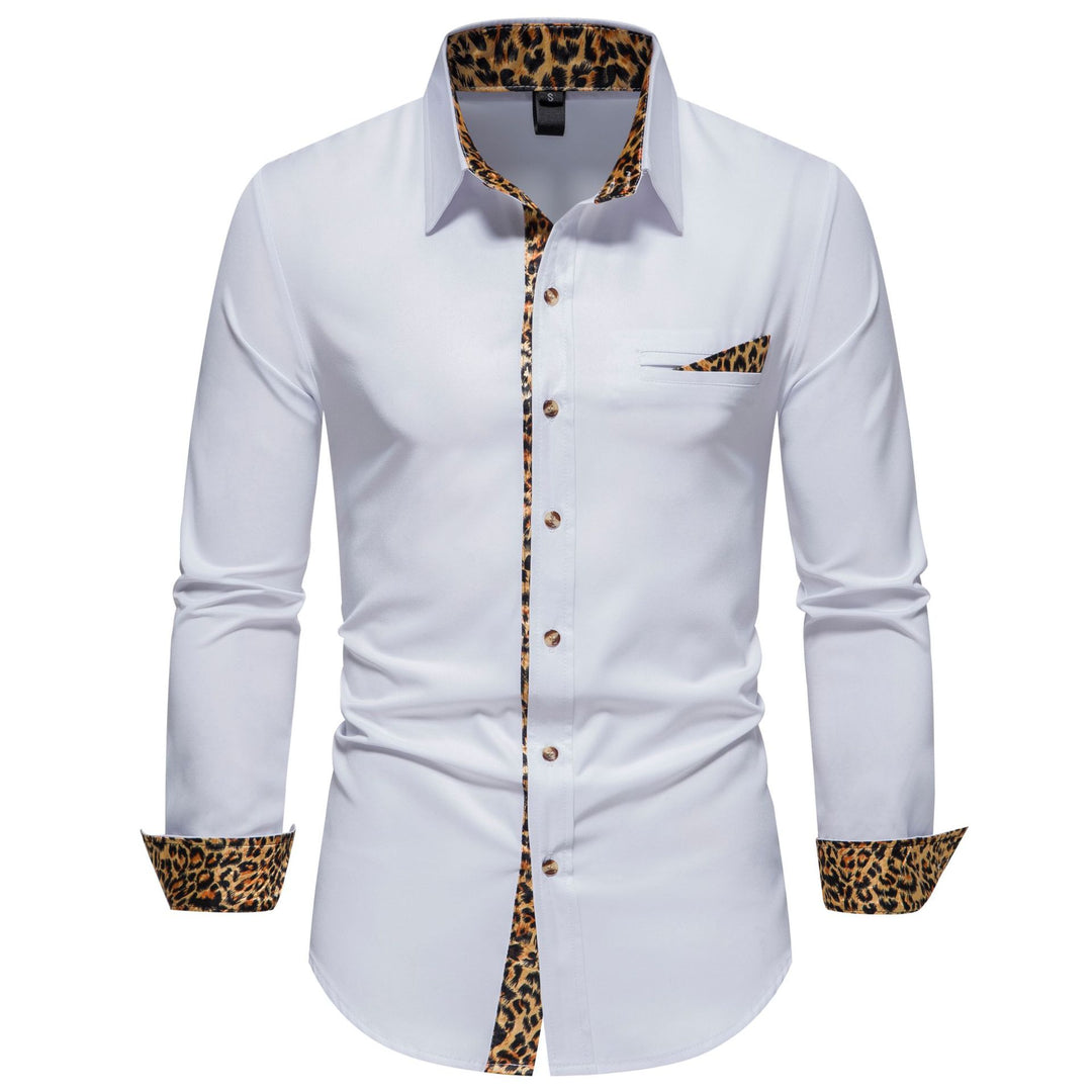 Herren elegantes Langarmhemd mit Leopardenmuster Heidi-Mode