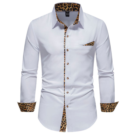 Herren elegantes Langarmhemd mit Leopardenmuster Heidi-Mode