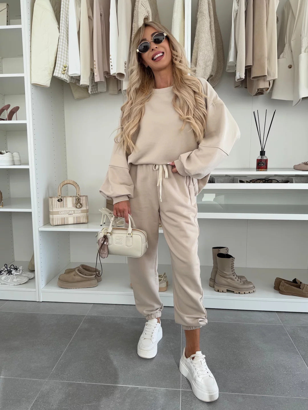 Damen Sportlicher Loungewear-Anzug mit elastischen Bündchen und weitem Schnitt Heidi-Mode