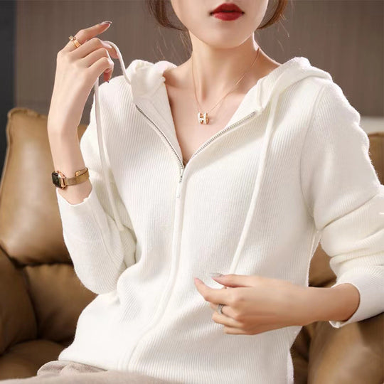 Damen Sportlicher Zip-Hoodie aus feinem Strick Heidi-Mode