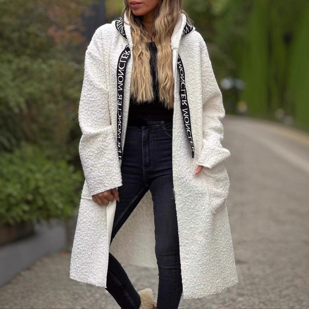 Damen Modischer Oversized-Fleece-Mantel mit praktischen Taschen und Kapuze Heidi-Mode