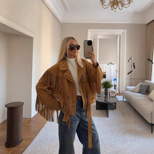 Damen Wildleder-Fransenjacke Heidi-Mode