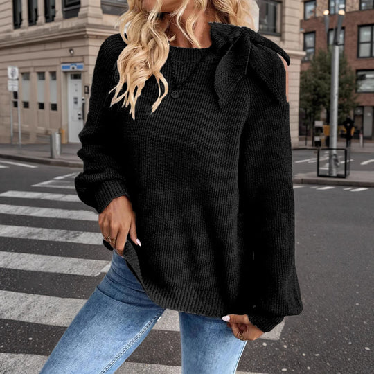 Damen lässiger Pullover mit besonderem Schulterdesign Heidi-Mode