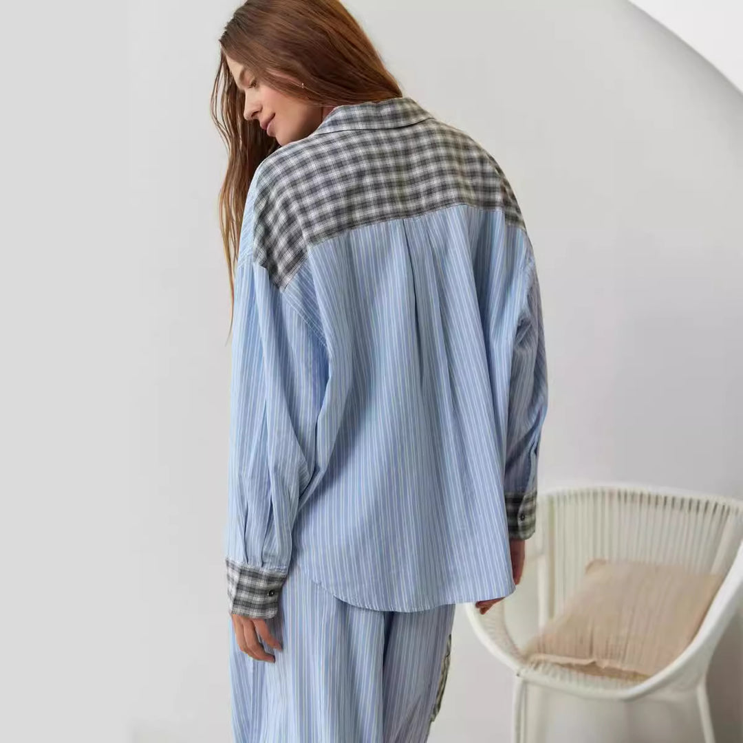 Damen lässiges Komplettset mit Karomuster aus weichem Material Heidi-Mode